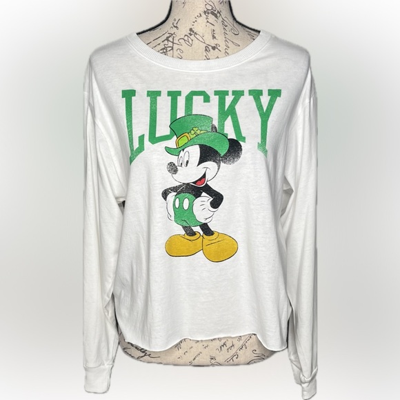 Disney Mickey Mouse St. Patricks Day Long Sleeve Crop Top NWT - Picture 2 of 4